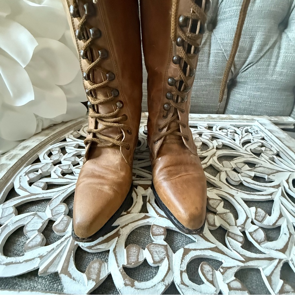 Seychell Brown Leather Lace Up Boots Women’s 5.5 - Picture 7 of 10